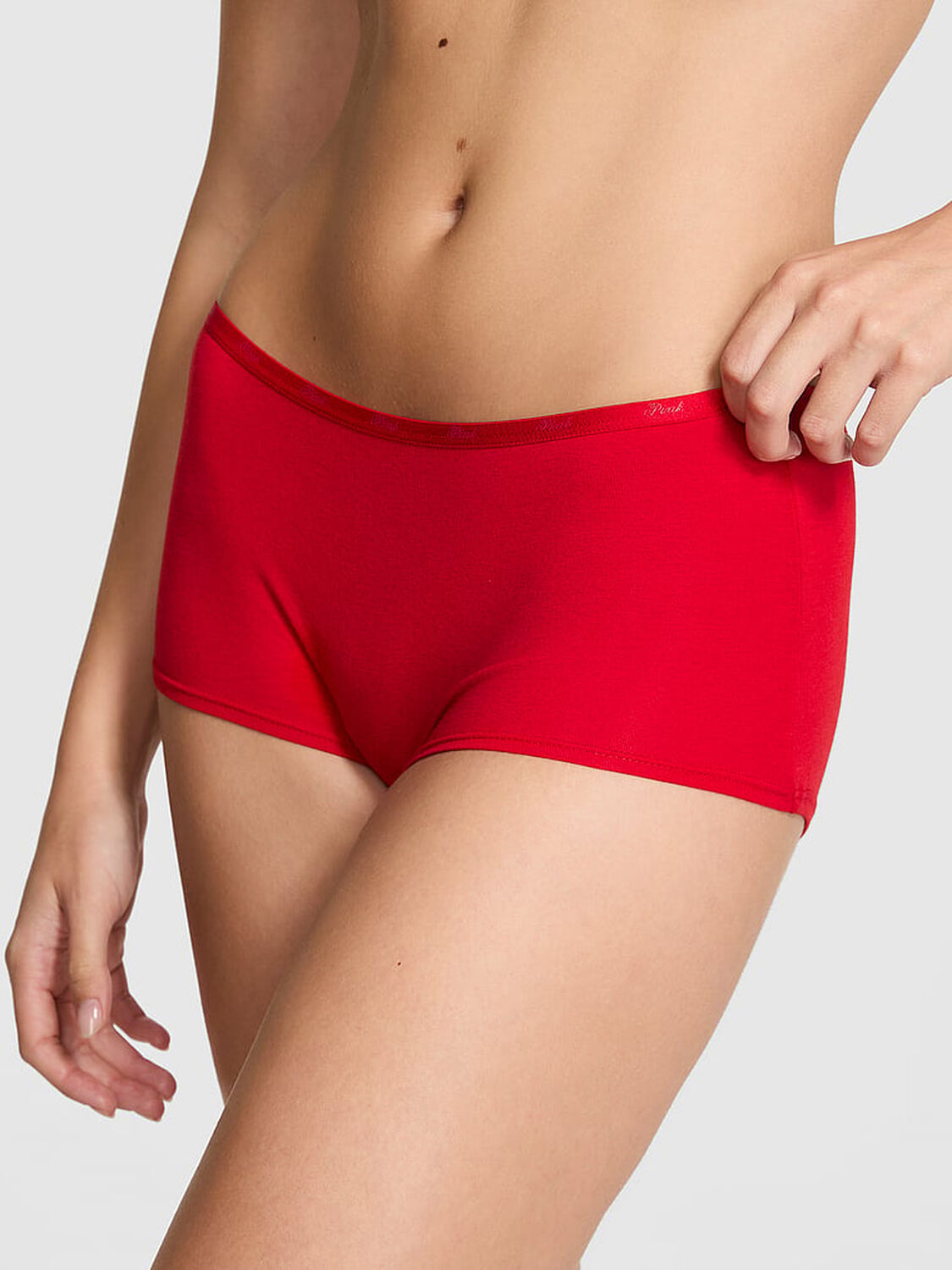 vs Pink Logo Cotton Boyshort Panty Bright Vermillion Naughtyish Diamante Graphic 1 of 2 