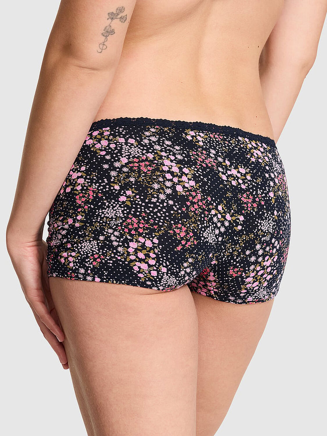 vs Pink Cotton Dorm Boyshort Panty Noir Navy Floral Print 2 of 3 