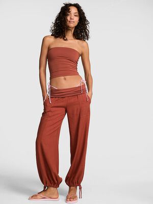 Foldover Linen Jogger Pants