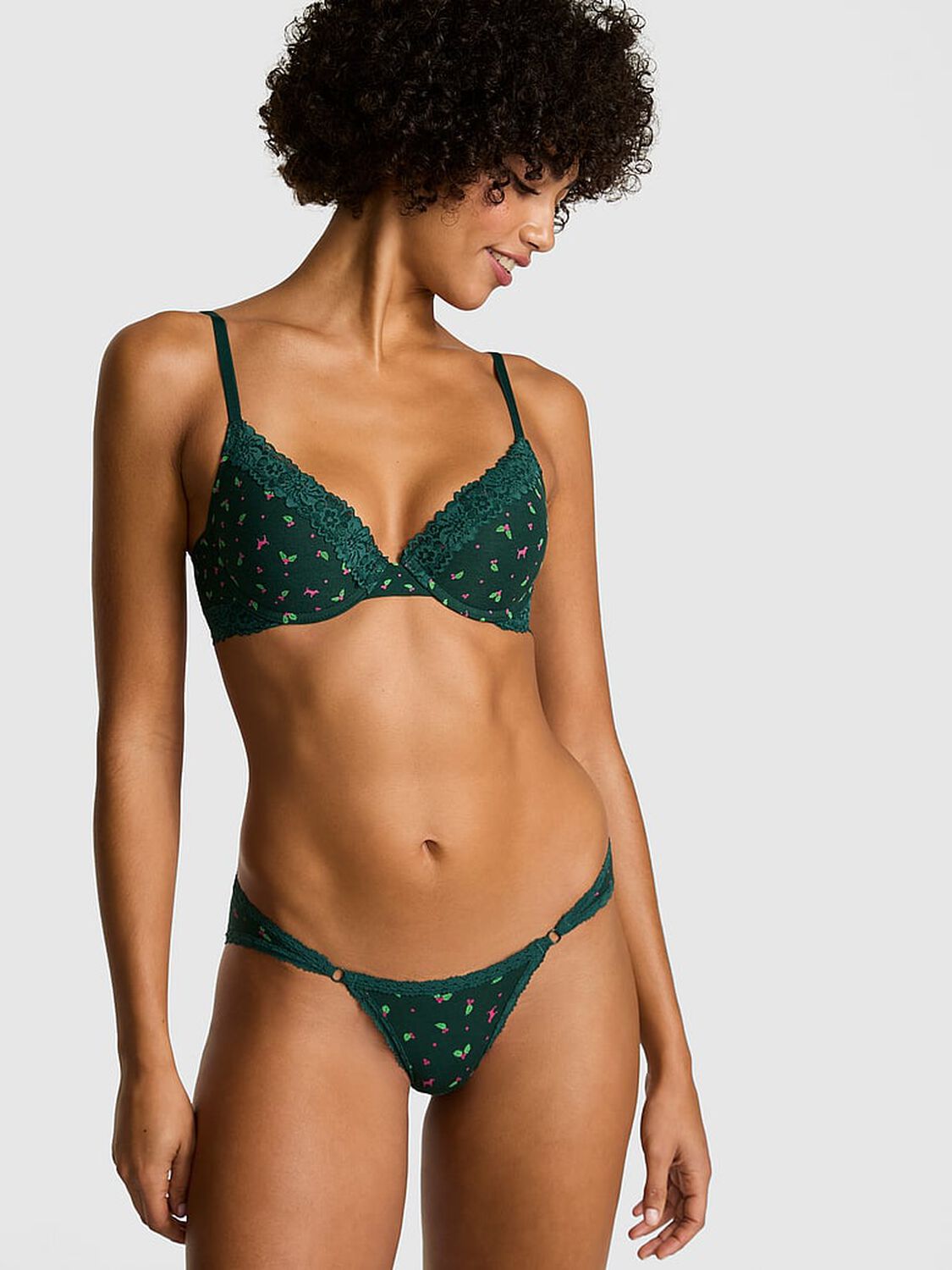 vs Pink Wear Everywhere Wear Everywhere Push-Up Bra Deep Forest Holly Print 1 of 3 