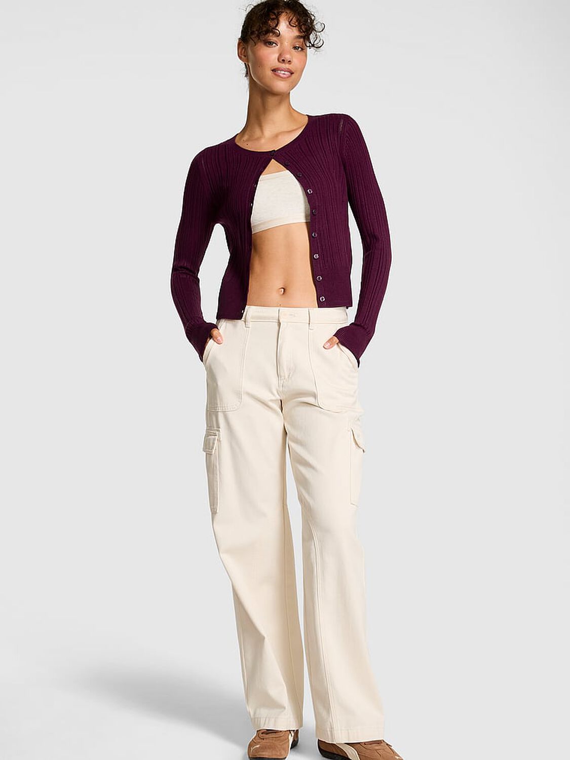 vs Pink Button-Down Knit Cardigan Wild Rose 1 of 2 