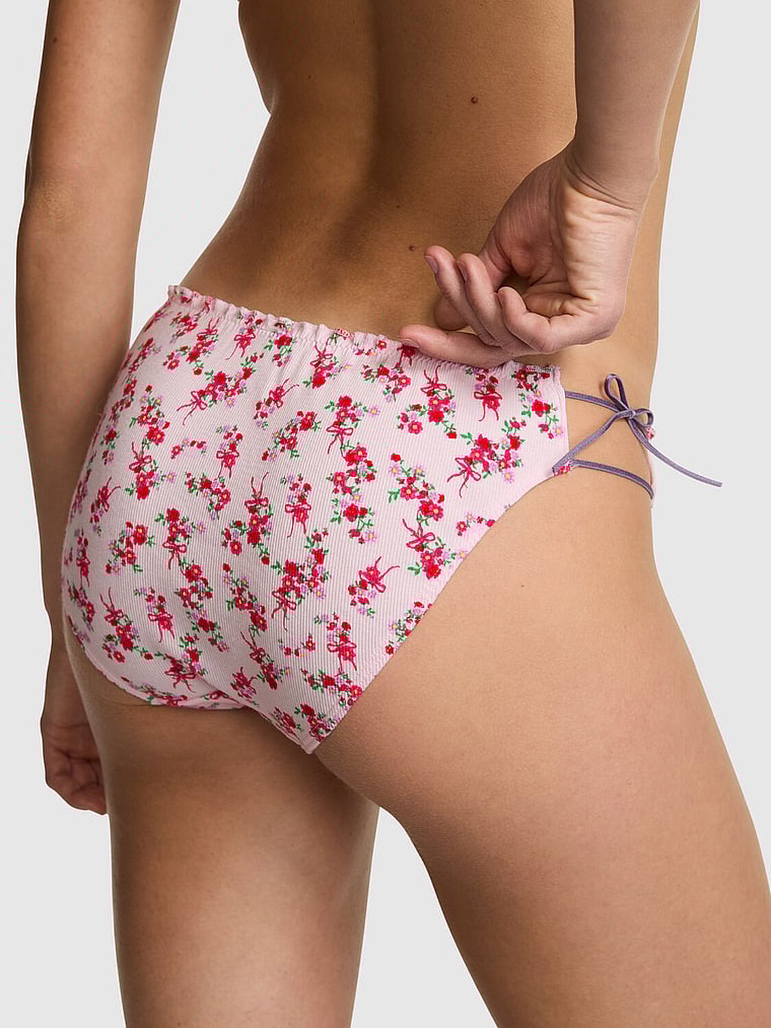 vs Pink Cotton Bikini Panty Pink Tulip Floral Bow 2 of 3 