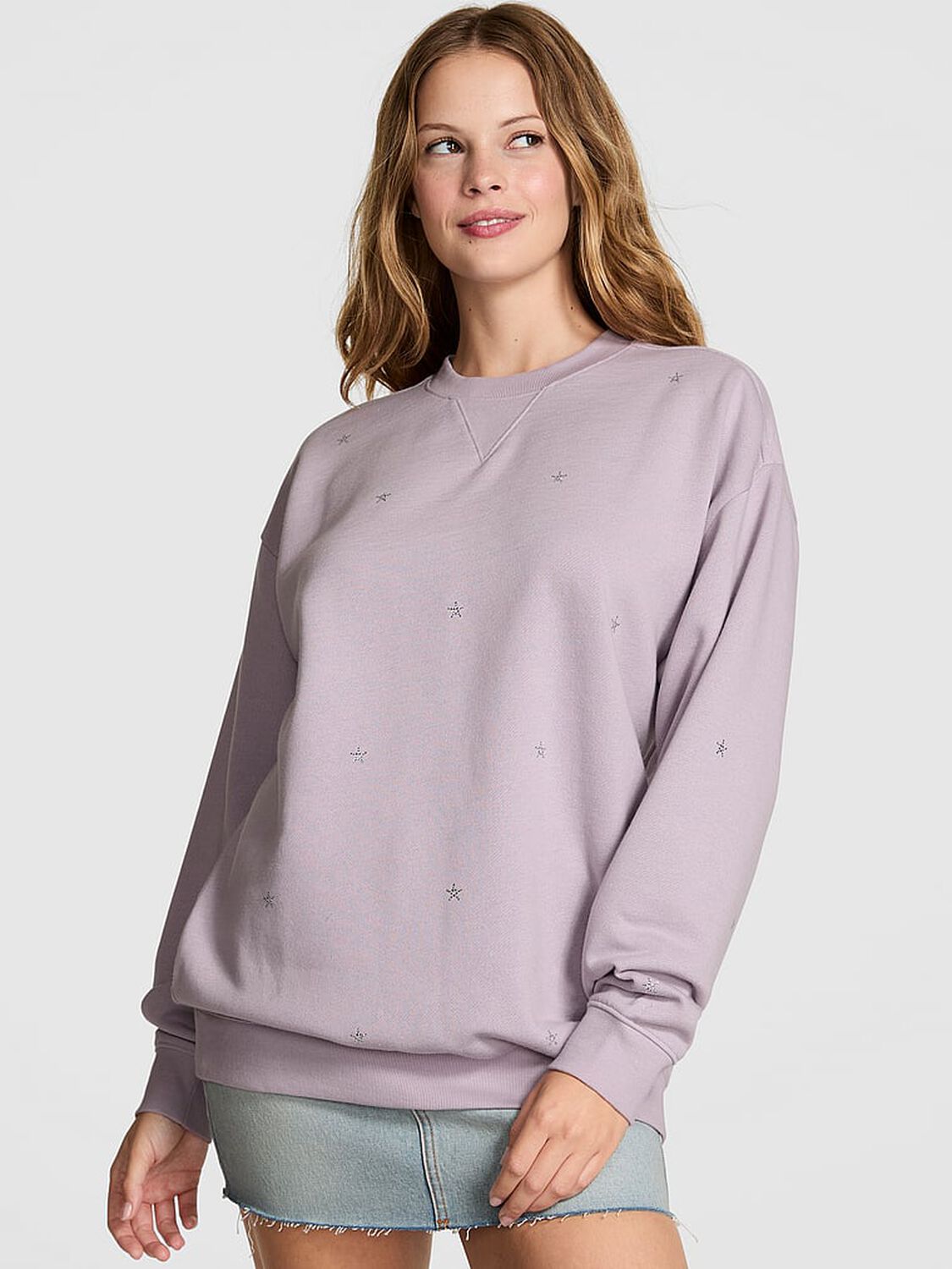 vs Pink Ivy Fleece Oversized Crew Sweatshirt Spring Violet Ott Shine 1 of 3 
