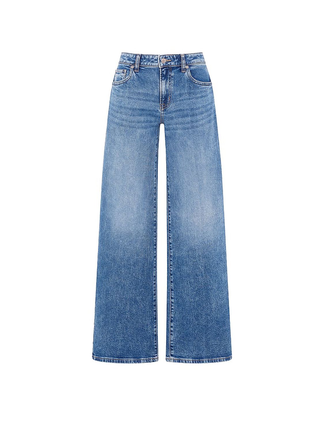 vs Pink Denim by PINK Mid-Rise Baggy Wide-Leg Jeans Medium Wash Floral Bling 3 of 3 