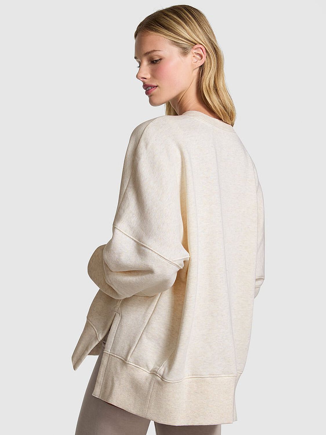 vs Pink Ivy Fleece Tunic Crew Sweatshirt Vs Natural Heather 2 of 2 