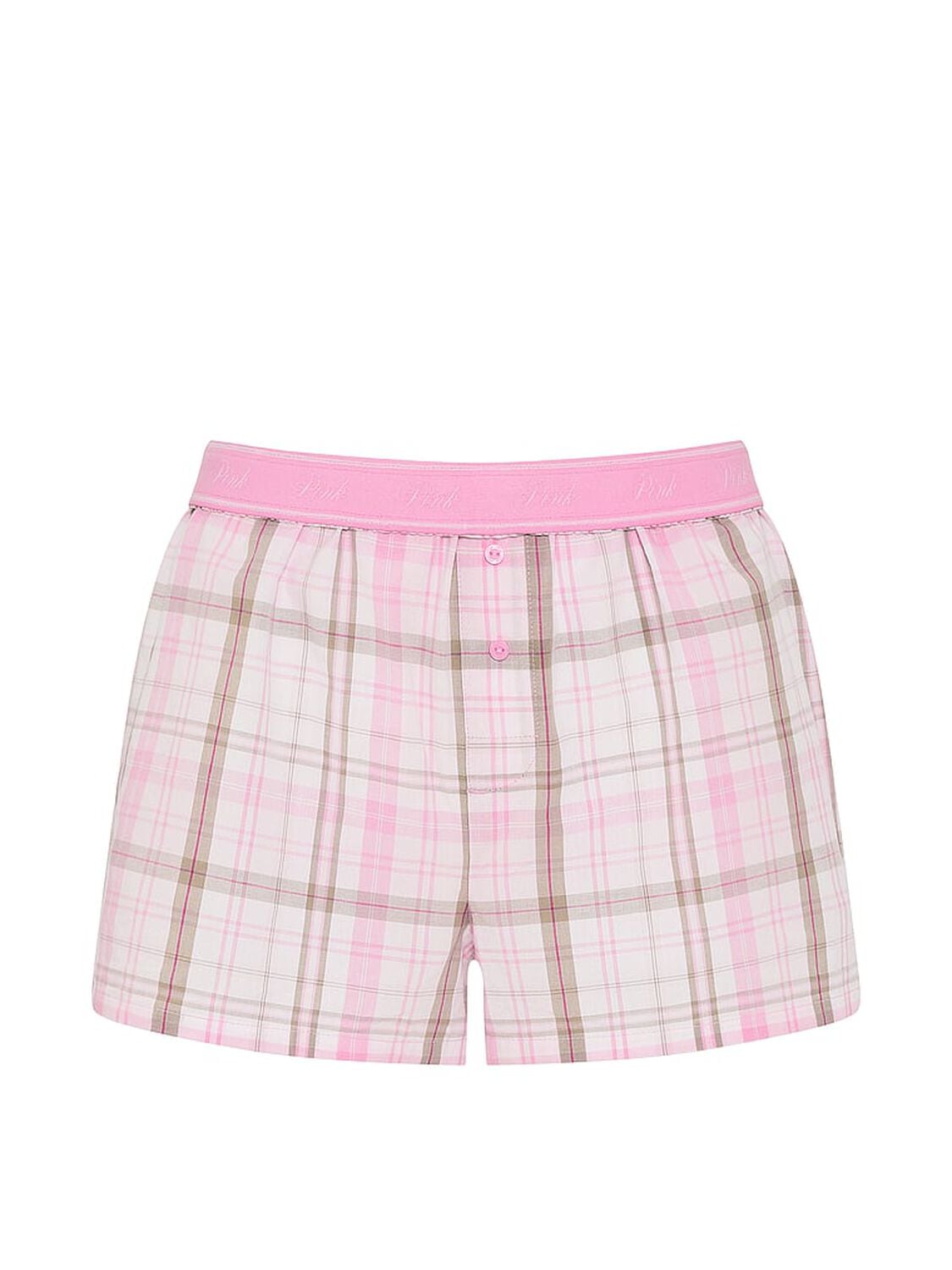 pink Pink TENCEL&trade; Boxy Pajama Shorts White/Pink/Slate Green Plaid 3 of 3 