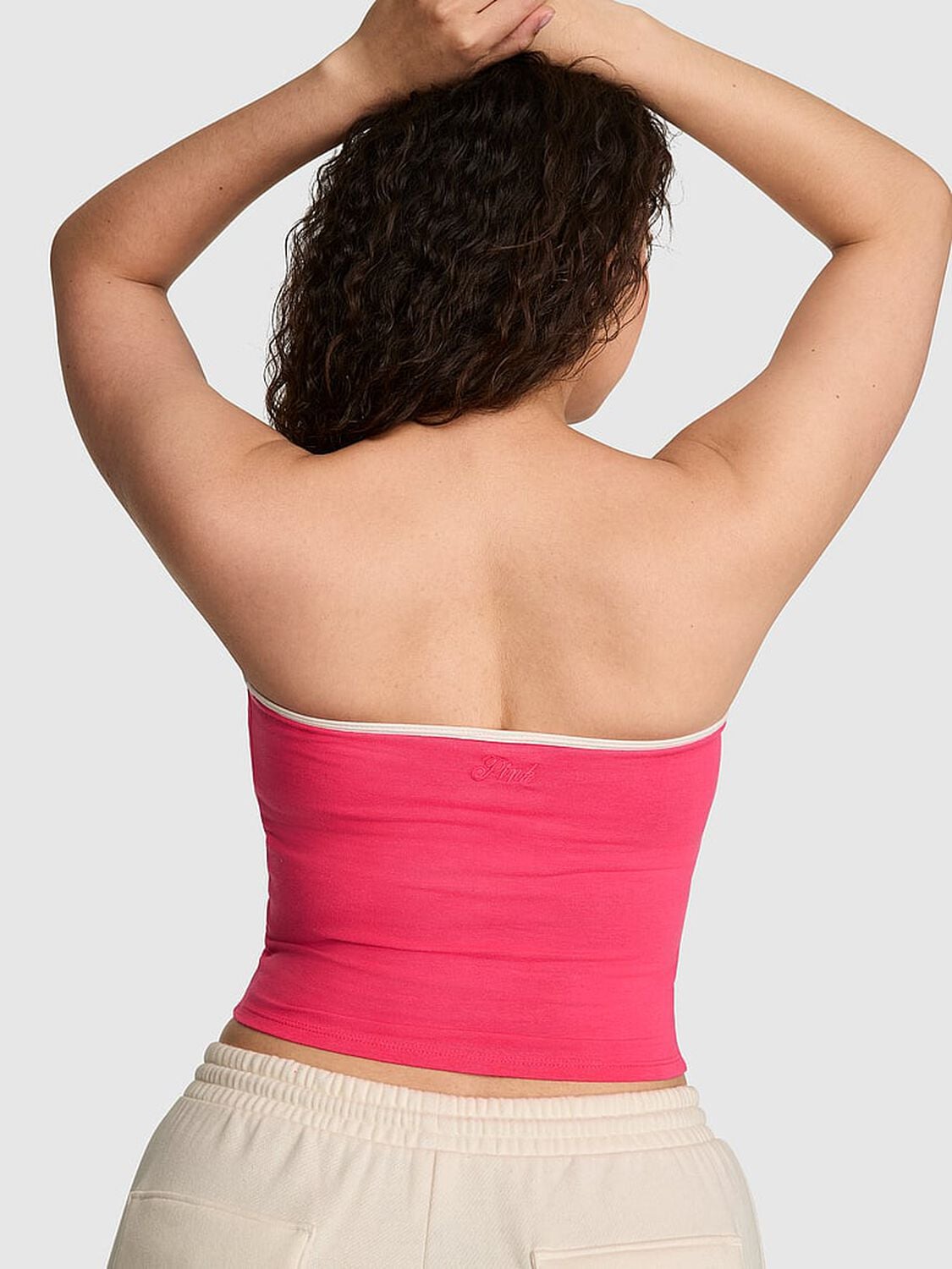 vs Pink All-Day Cotton&trade; Ruched Front-Tie Tube Top Candy Pink 2 of 2 