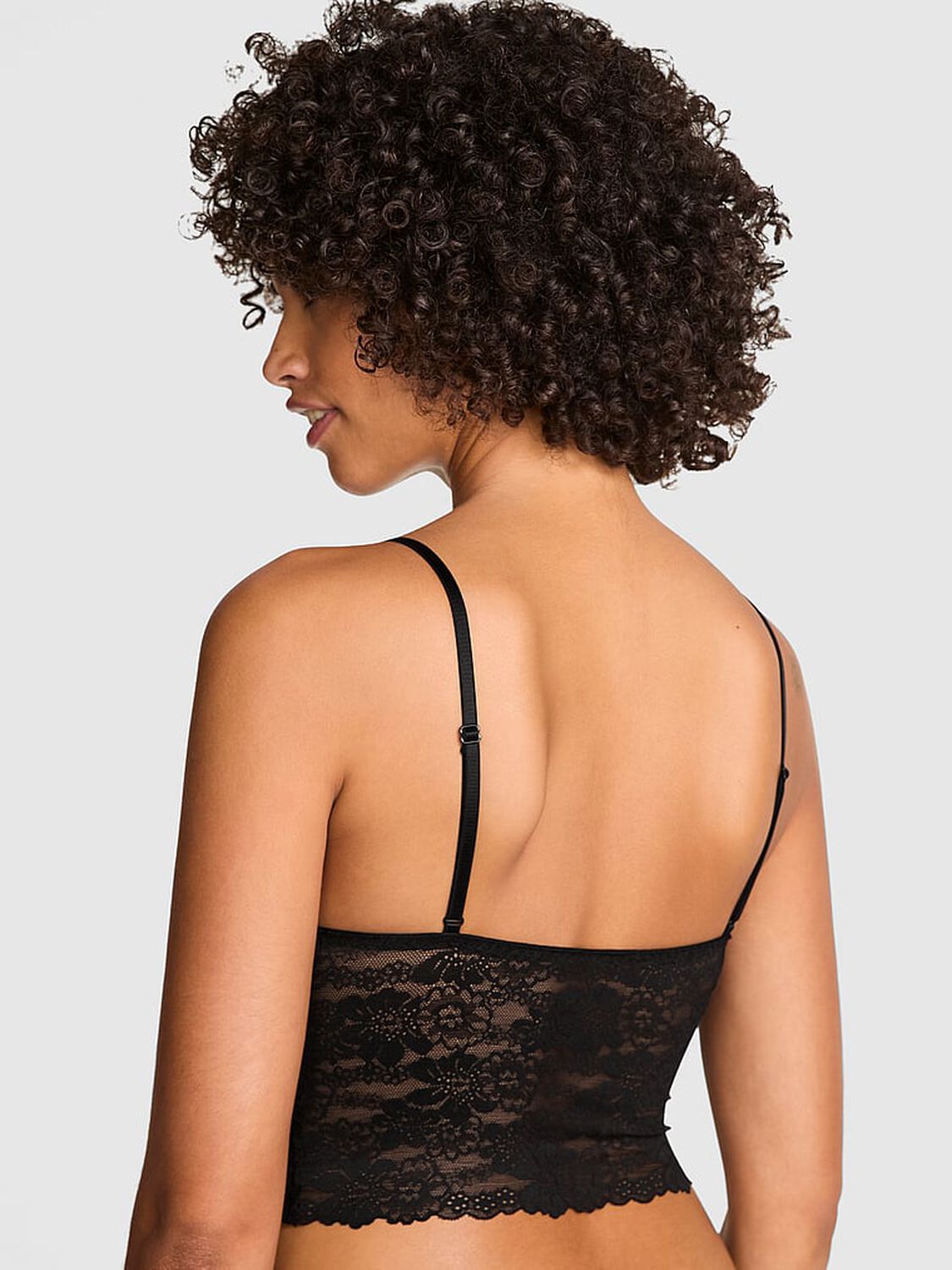 vs Pink Bralettes & Bra Tops Wink Lace Unlined Longline Bralette Black 2 of 4 