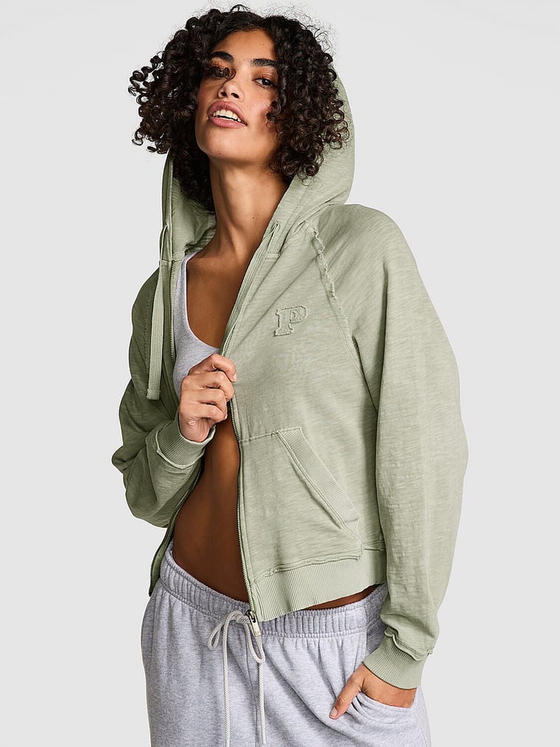 vs Pink Lightweight Lounge Full-Zip Hoodie Green Garden 1 of 3 