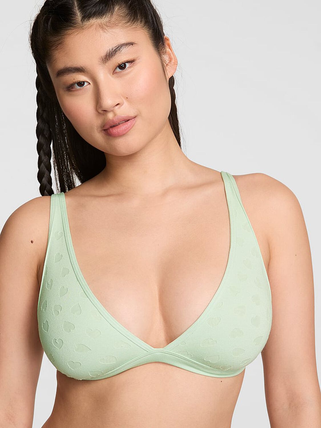 vs Pink Cotton Dorm Plunge Bralette Mint 1 of 4 