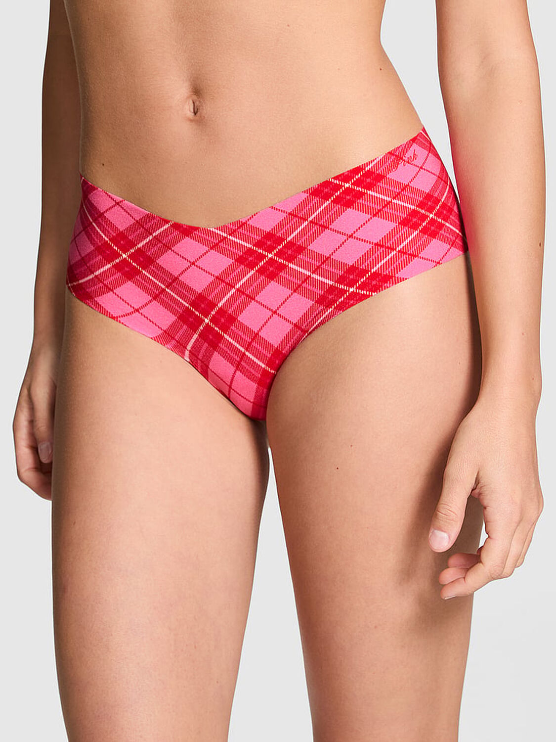 vs Pink No-Show Cheeky Panty Pink And Red Plaid Print 1 of 3 