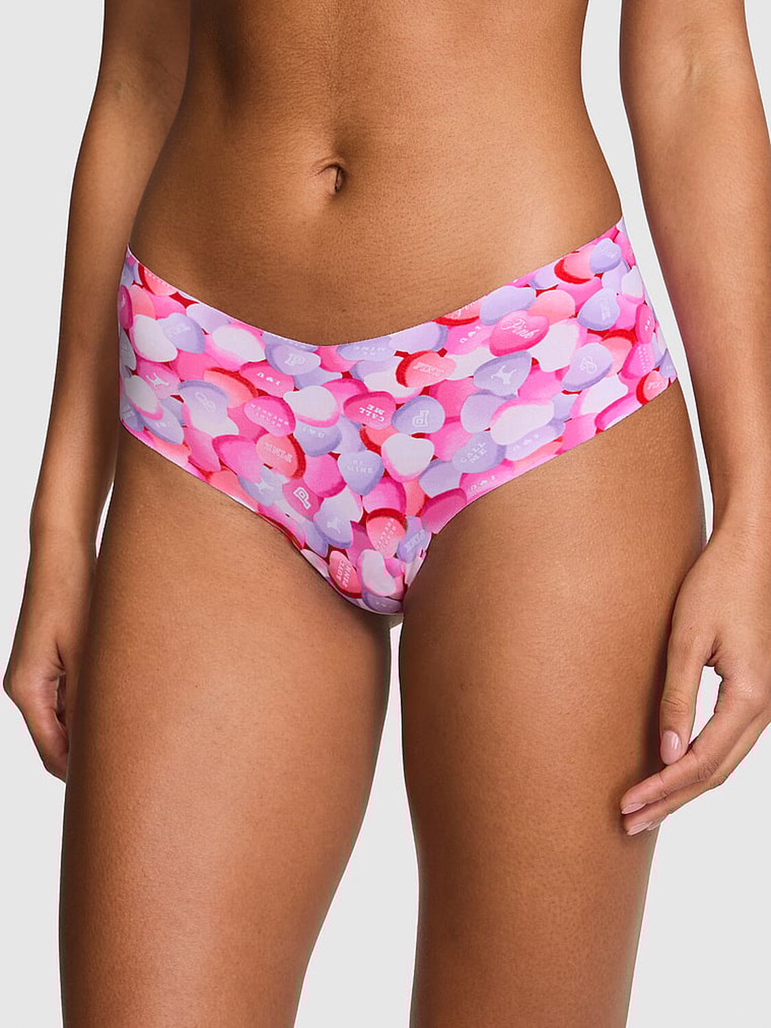 vs Pink No-Show Cheeky Panty Pink Photo Real Candy Heart 1 of 3 