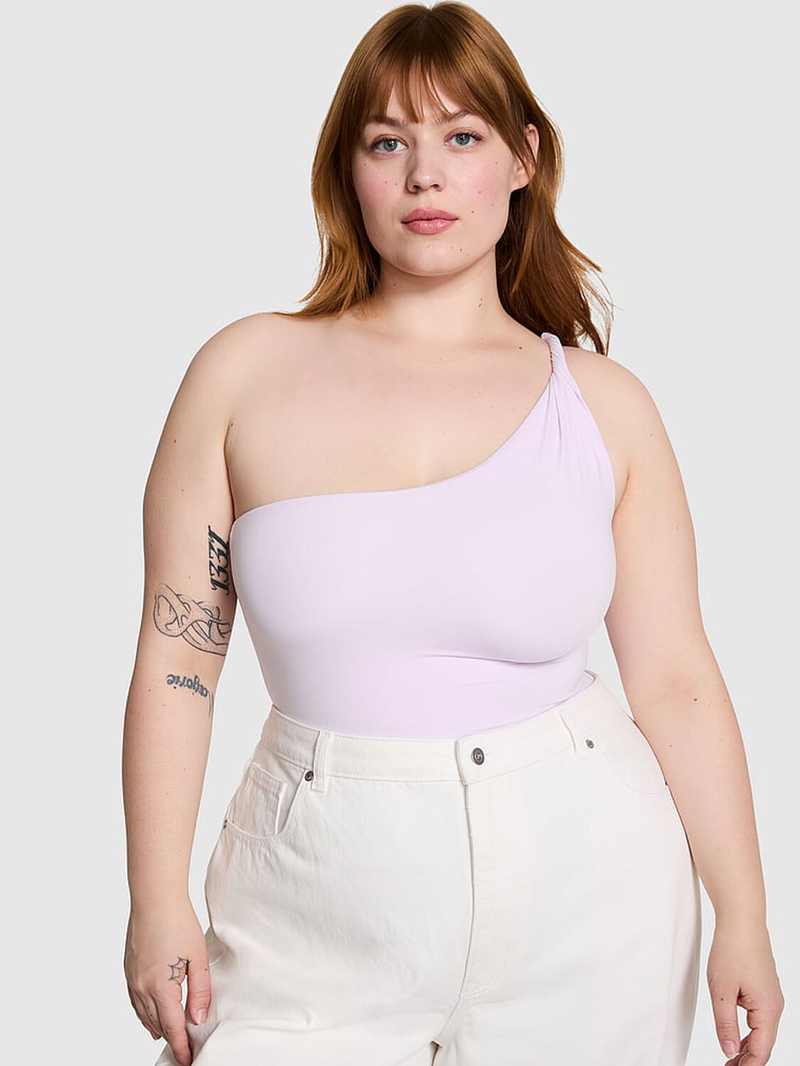 vs Pink Base Stretch Twisted One-Shoulder Tank Top Purple Whisper 1 of 3 