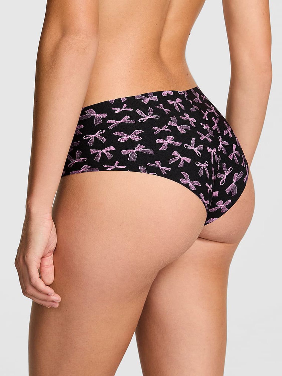 vs Pink No-Show Cheeky Panty Black Lace Bow Print 2 of 3 