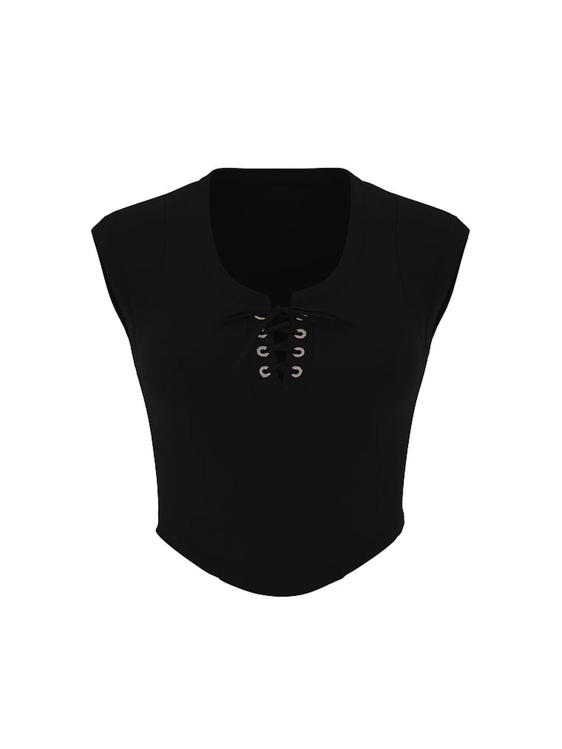 vs Pink All-Day Soft Ribbed Lace-Up Top Pure Black 3 of 3 