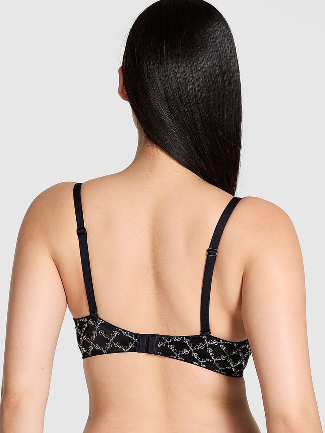 vs Pink Wear Everywhere Wear Everywhere Push-Up Bra Black Script Bow Print Shine 2 of 2 