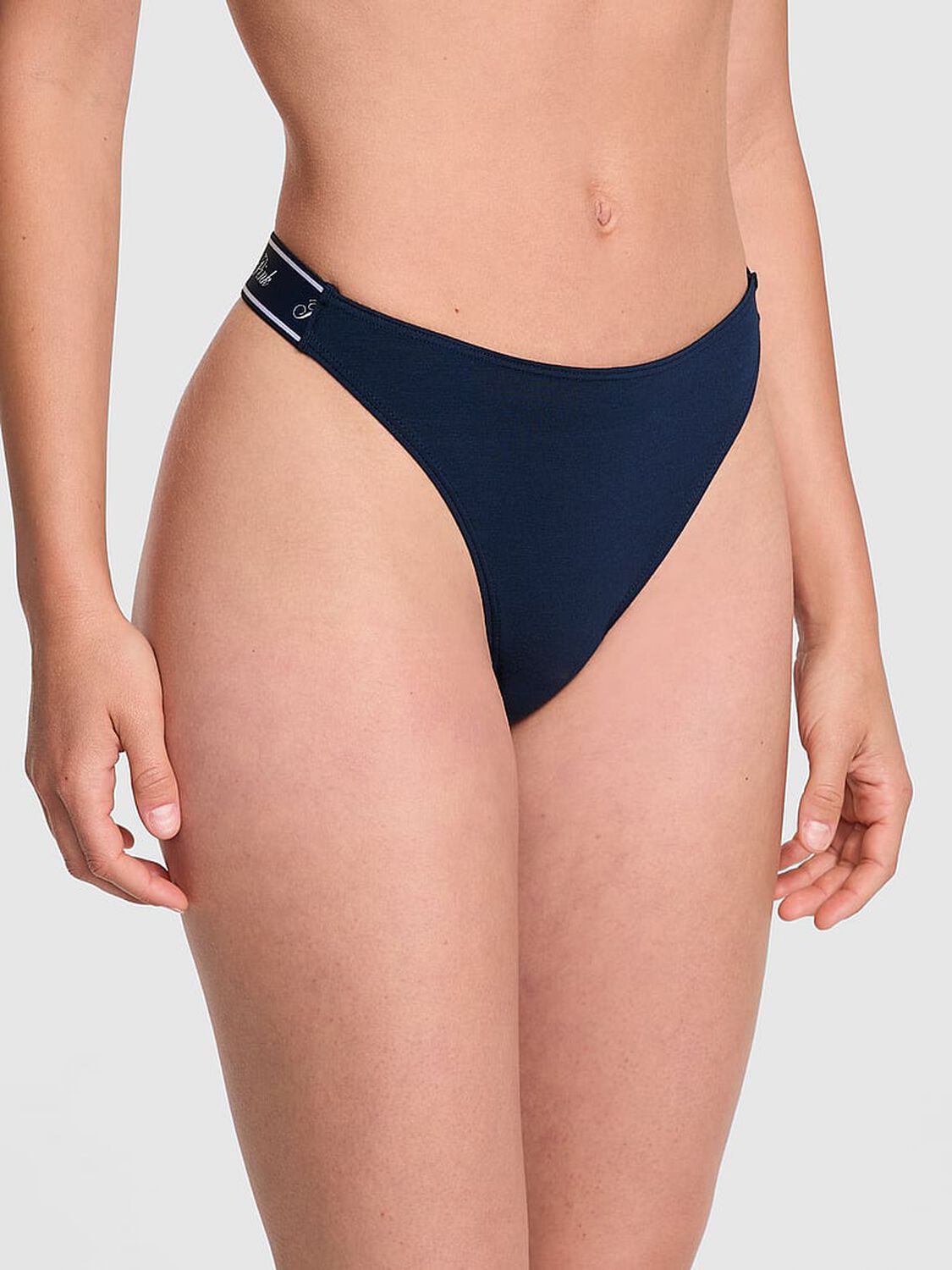 vs Pink Logo Cotton Shine High-Leg Thong Panty 1 of 3 