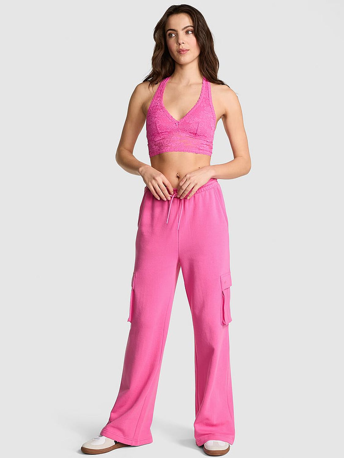 vs Pink Ivy Fleece Wide-Leg Cargo Sweatpants Pink Gossip 1 of 3 