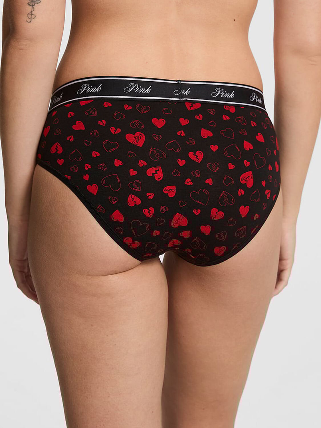 vs Pink Logo Cotton Hiphugger Panty Black Broken Hearts 2 of 4 