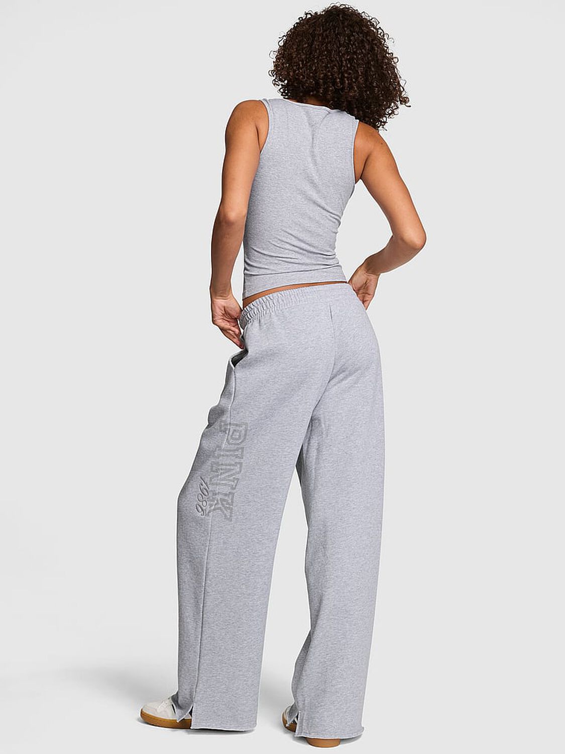 vs Pink Campus Fleece&trade; Wide-Leg Split-Hem Sweatpants Medium Heather Grey Spring 2 of 4 