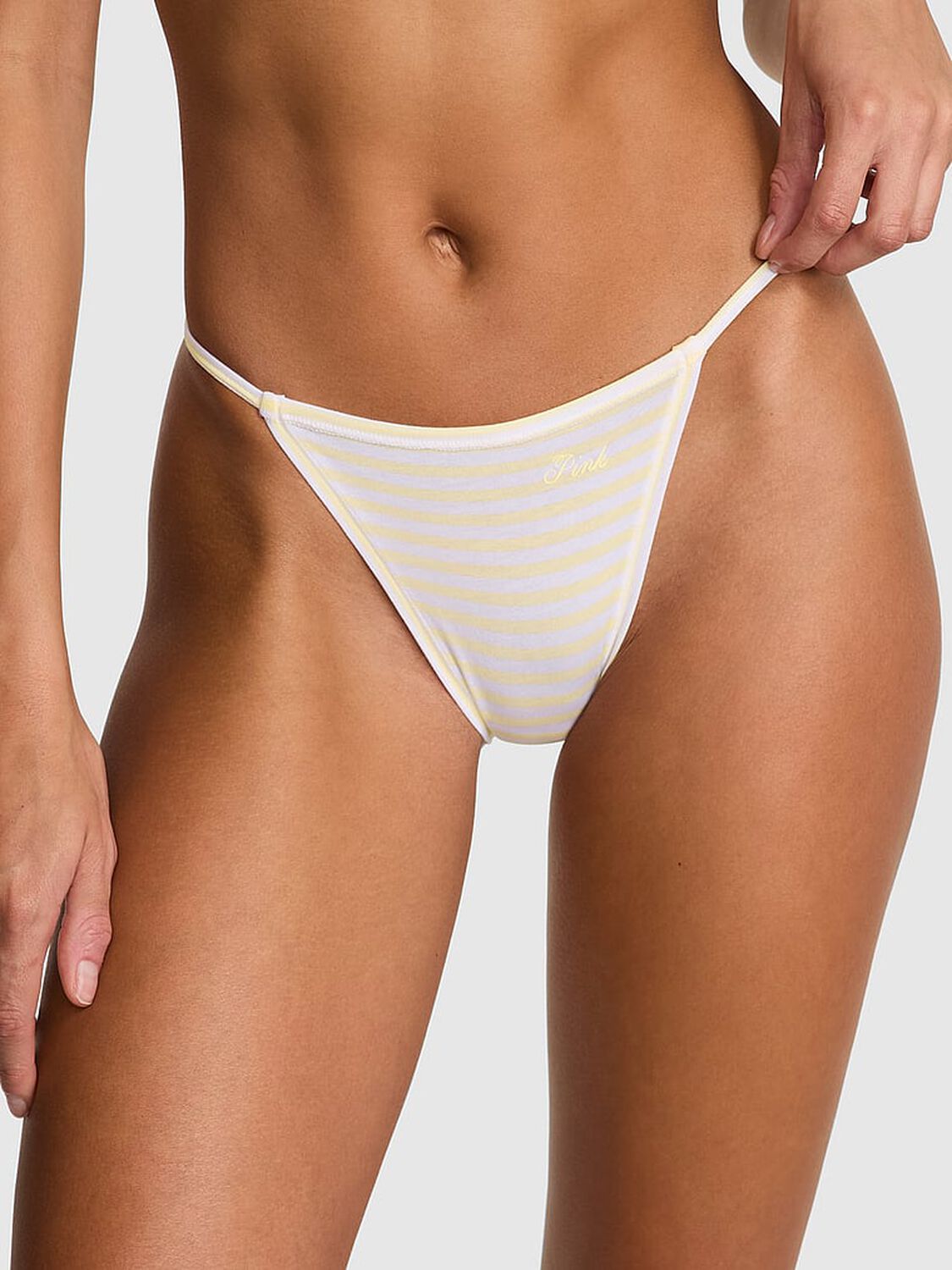 vs Pink Cotton String Bikini Panty Mellow Yellow White Stripe Print 1 of 3 