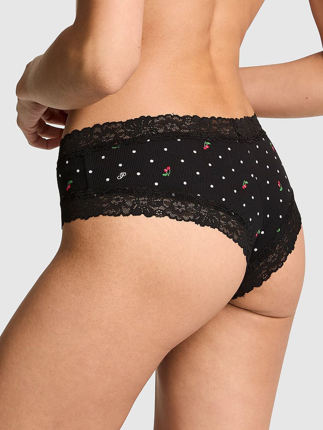 vs Pink Cotton Lace Trim Cheeky Panty Black Cherry Dot Print 2 of 3 
