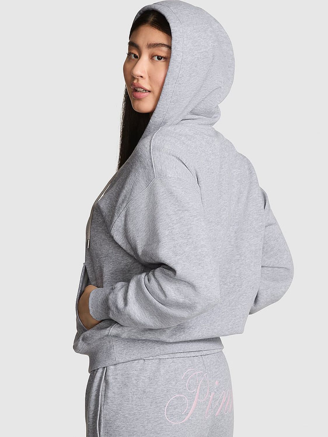 vs Pink Ivy Fleece Campus Full-Zip Hoodie Vs Medium Heather Grey Holiday 2 of 3 
