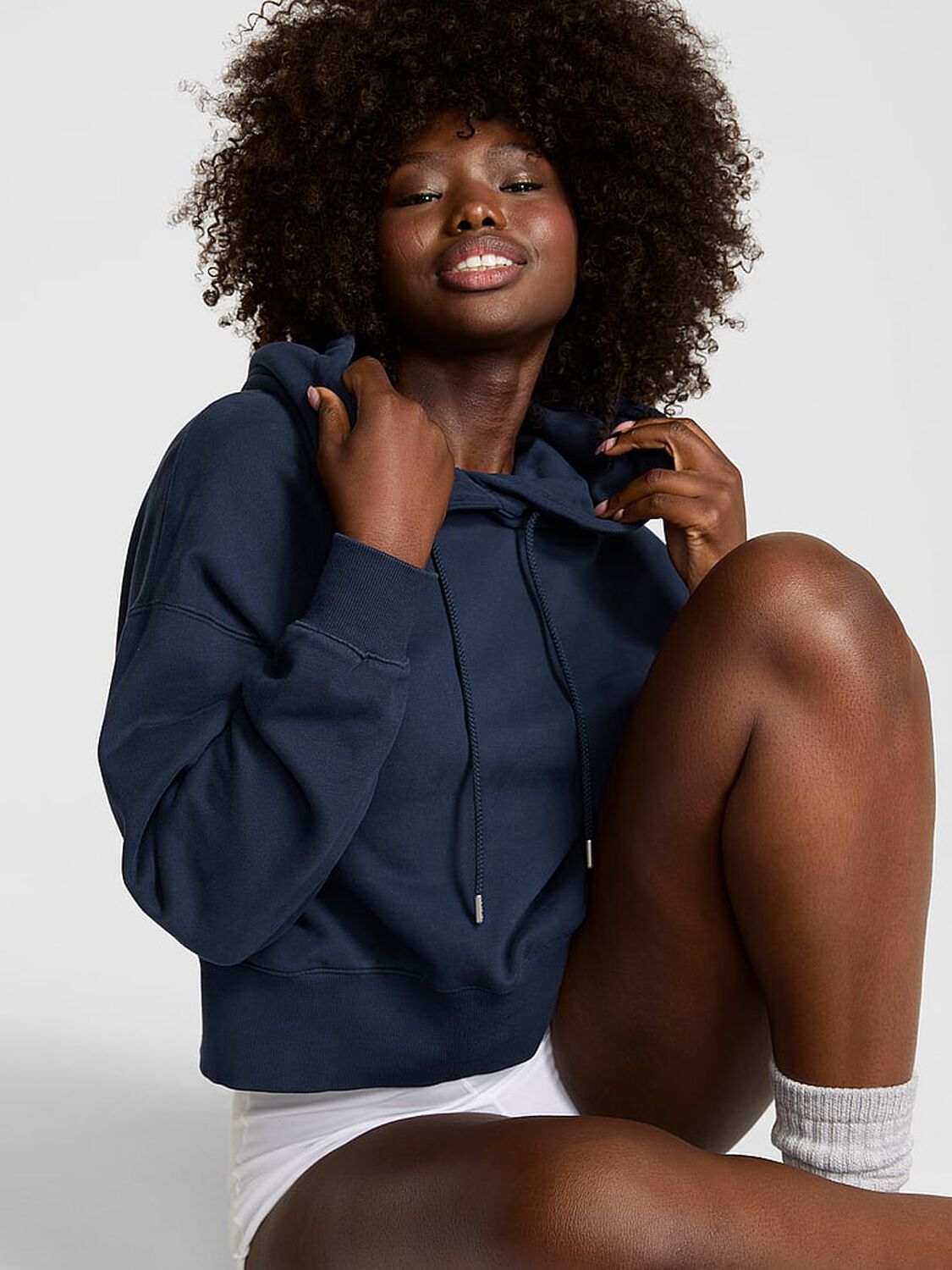 vs Pink Luxe Fleece Hoodie Noir Navy 1 of 2 