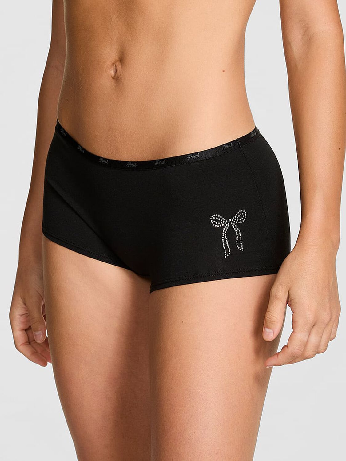 vs Pink Logo Cotton Boyshort Panty Black 1 of 2 