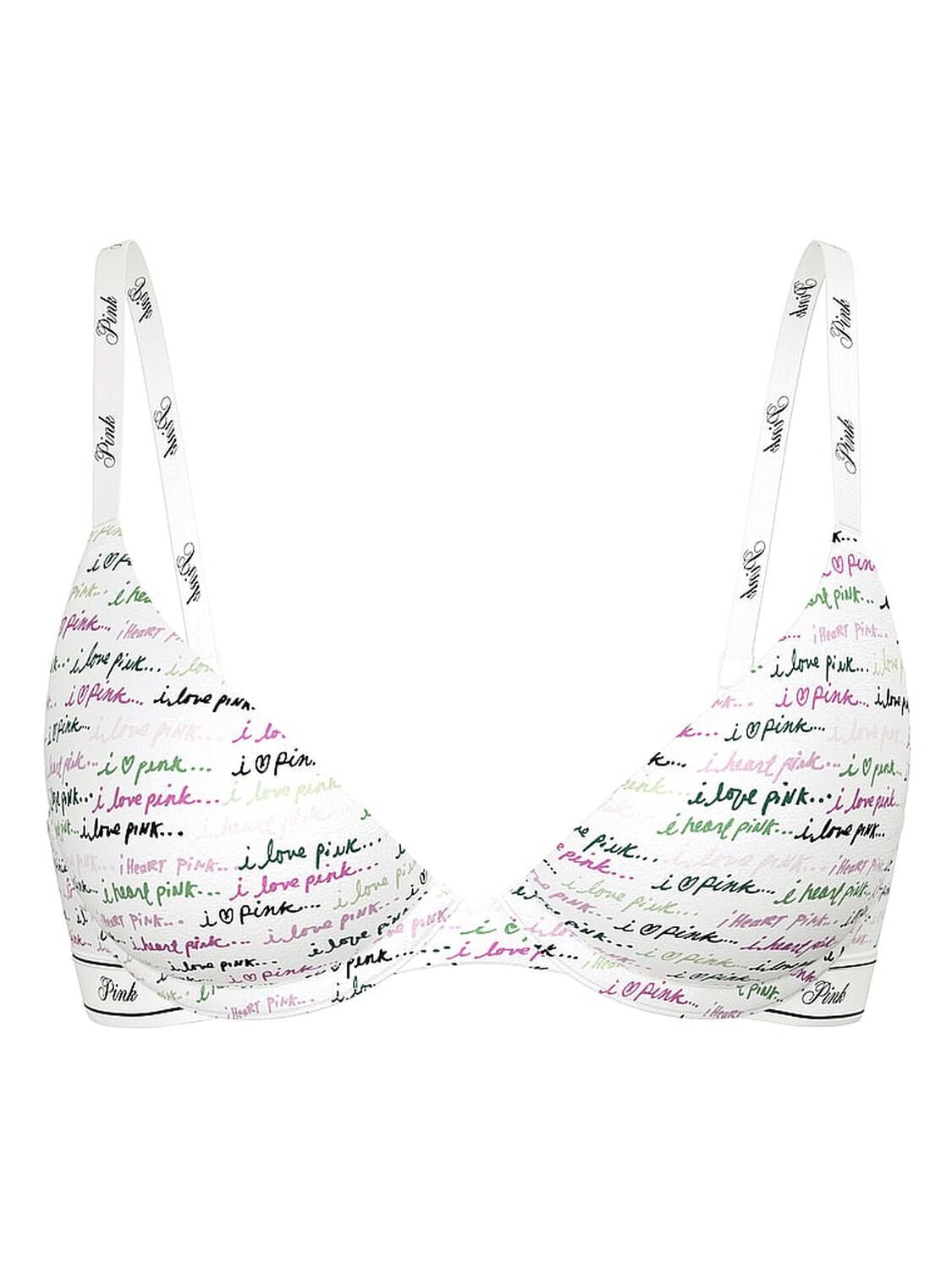 vs Pink Wear Everywhere Wear Everywhere Push-Up Bra White Script Print 3 of 3 