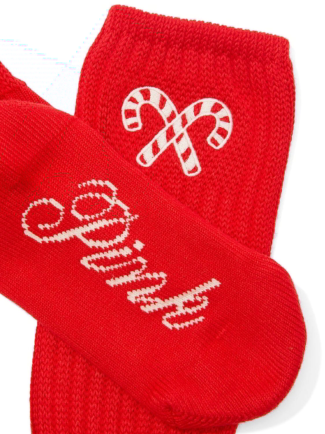 vs Pink Ribbed Slouch Socks Bright Vermillion With Candy Canes 2 of 2 