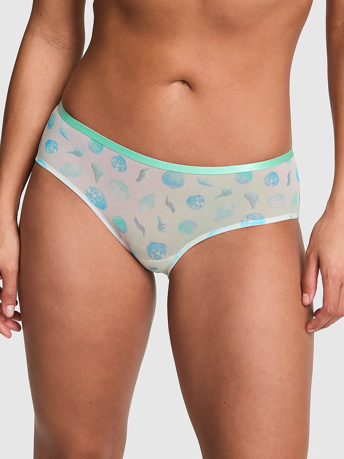 vs Pink Mesh Hiphugger Panty Frosted Iris Seashell Print 1 of 3 