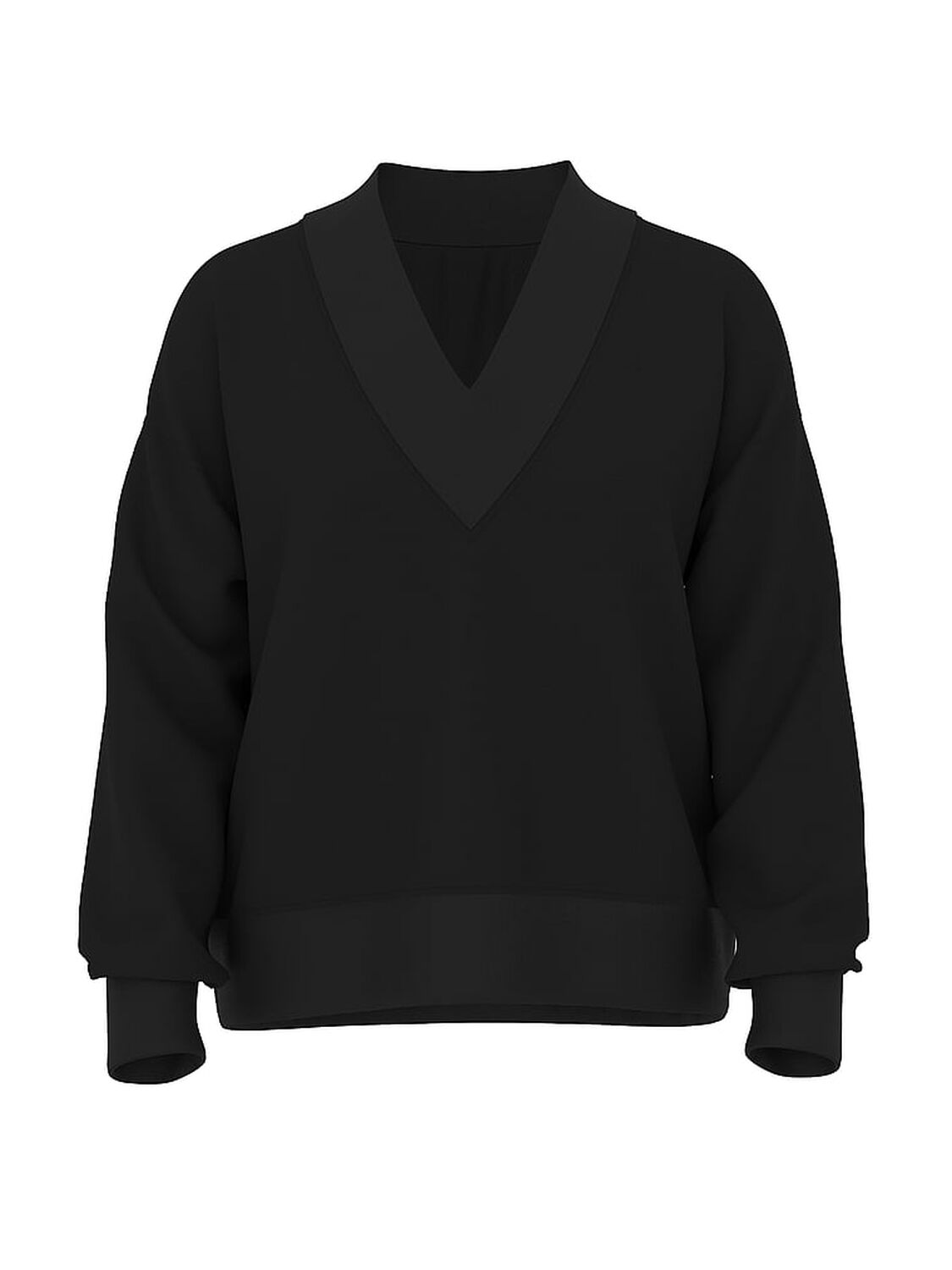 vs Pink Ivy Fleece V-Neck High-Low Cropped Sweatshirt Pure Black 3 of 3 