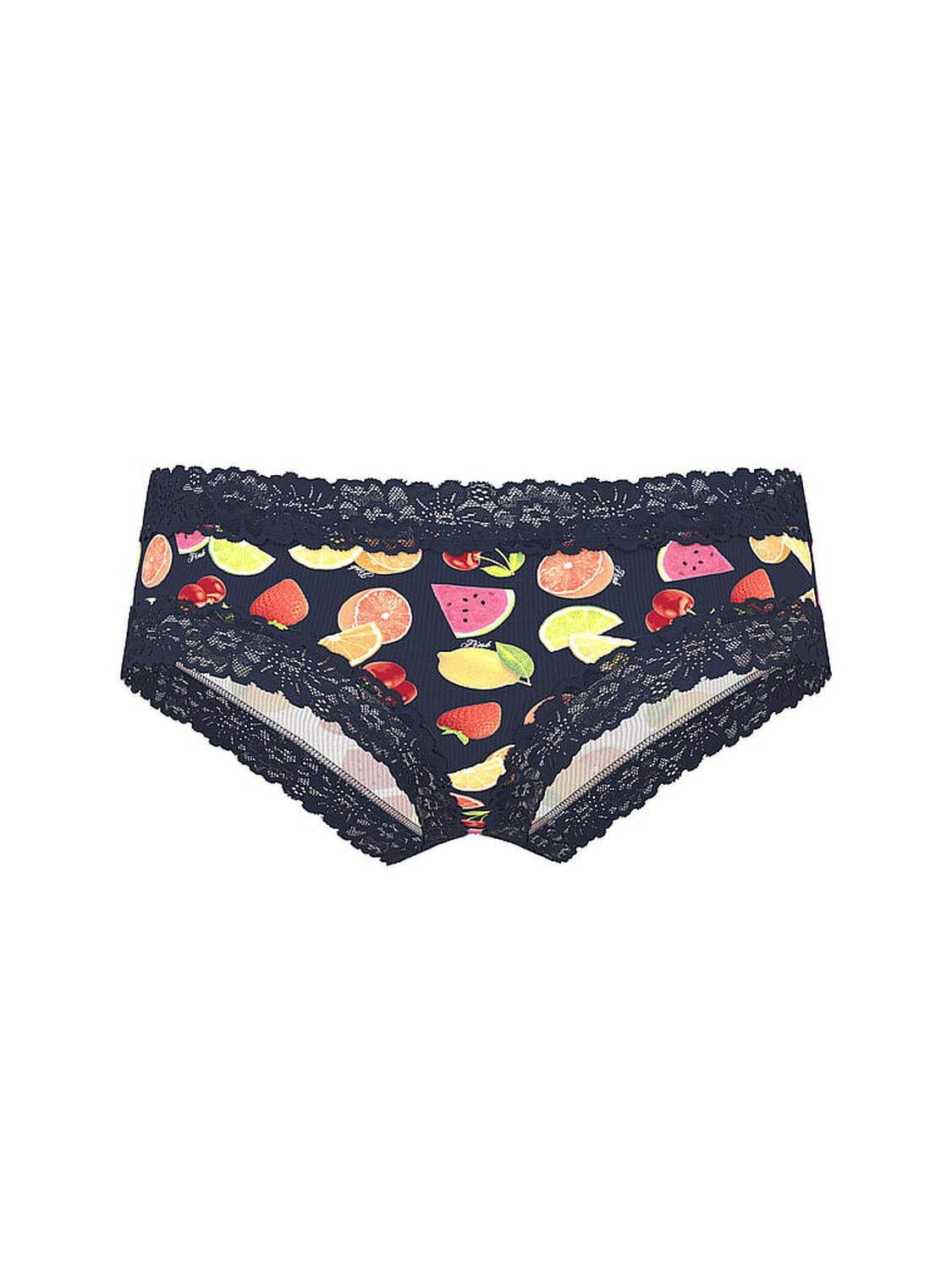 vs Pink Wink Lace-Trim Cheeky Panty Noir Navy Blue Fruit Print 2 of 2 