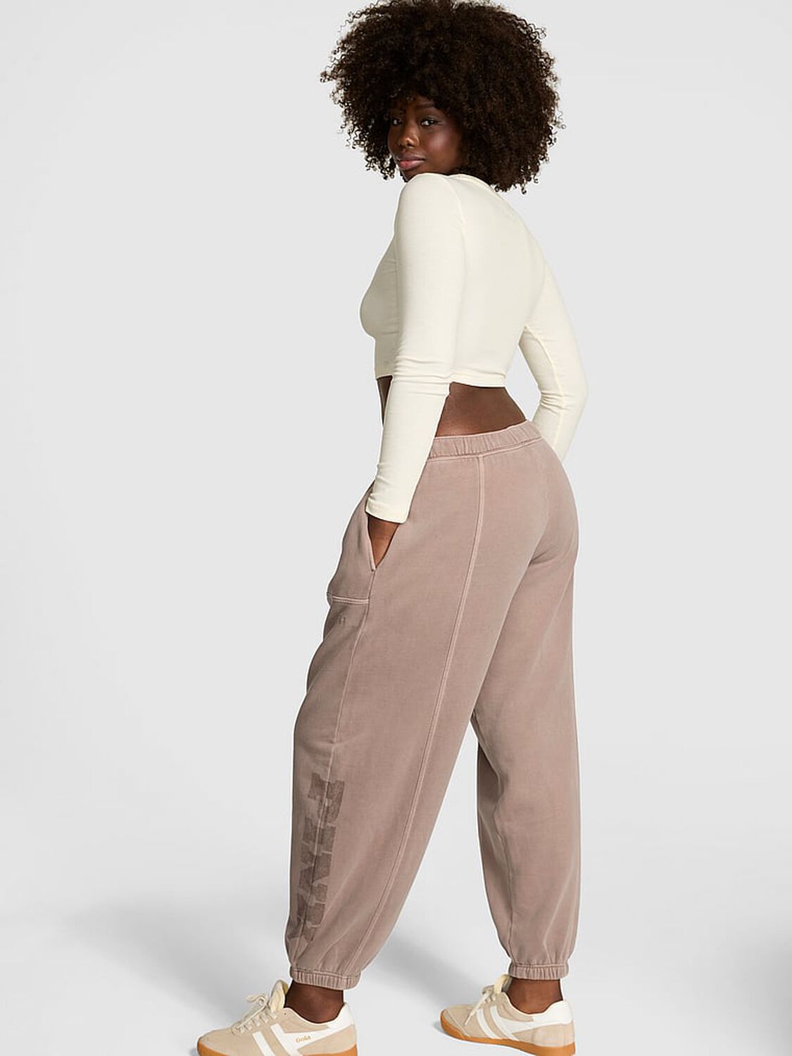 vs Pink Luxe Fleece Baggy Sweatpants Panama Beige 2 of 2 