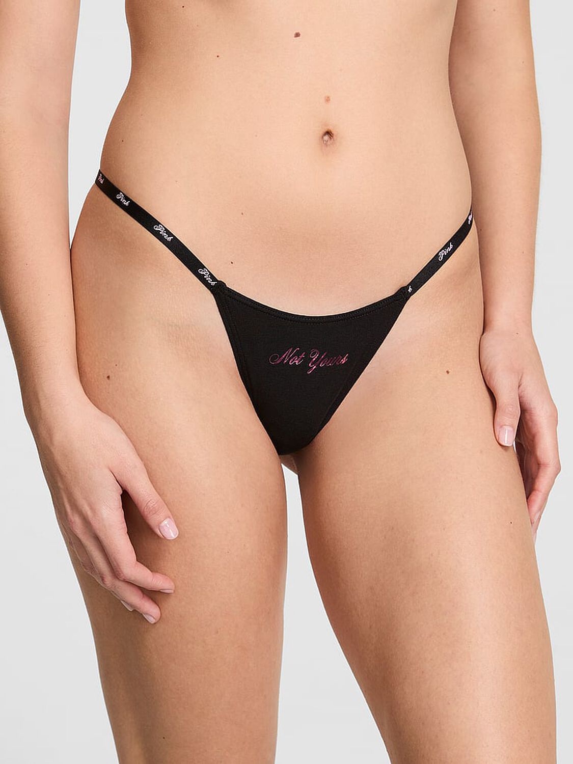 pink Pink Logo Cotton String Micro Thong Panty Black Not Yours Graphic 1 of 3 