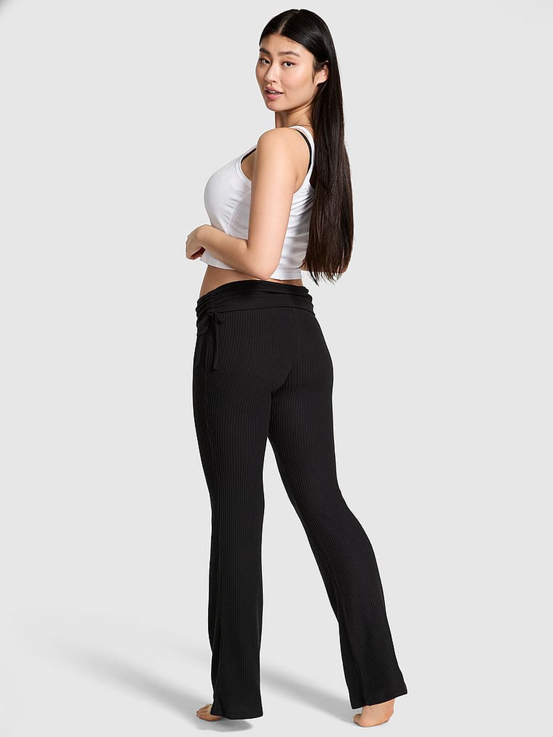 vs Pink Wa?e Knit Foldover Flare Pants Black 2 of 2 