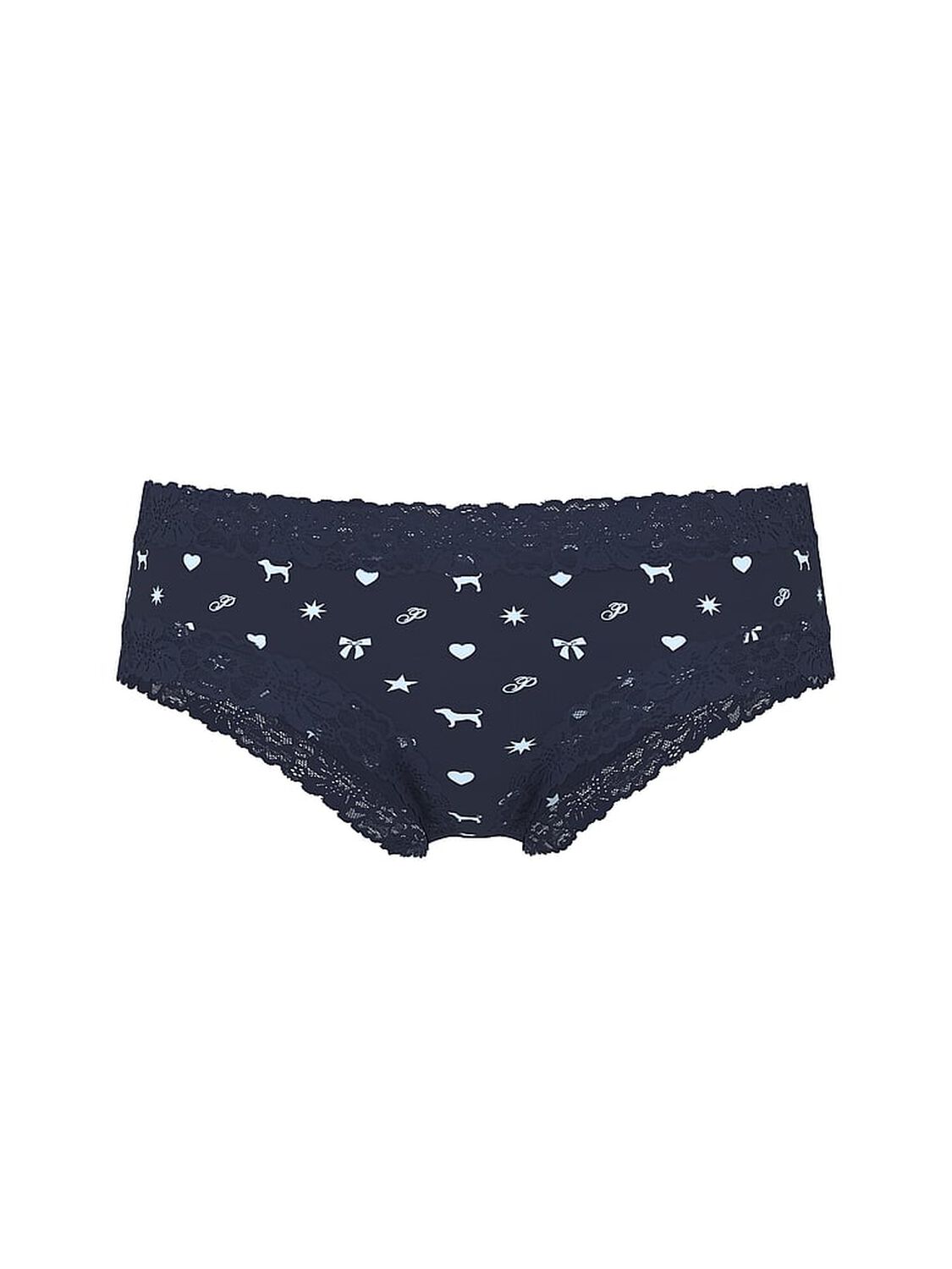 vs Pink Wink Lace-Trim Cheeky Panty Noir Navy Icon Print 1 of 2 