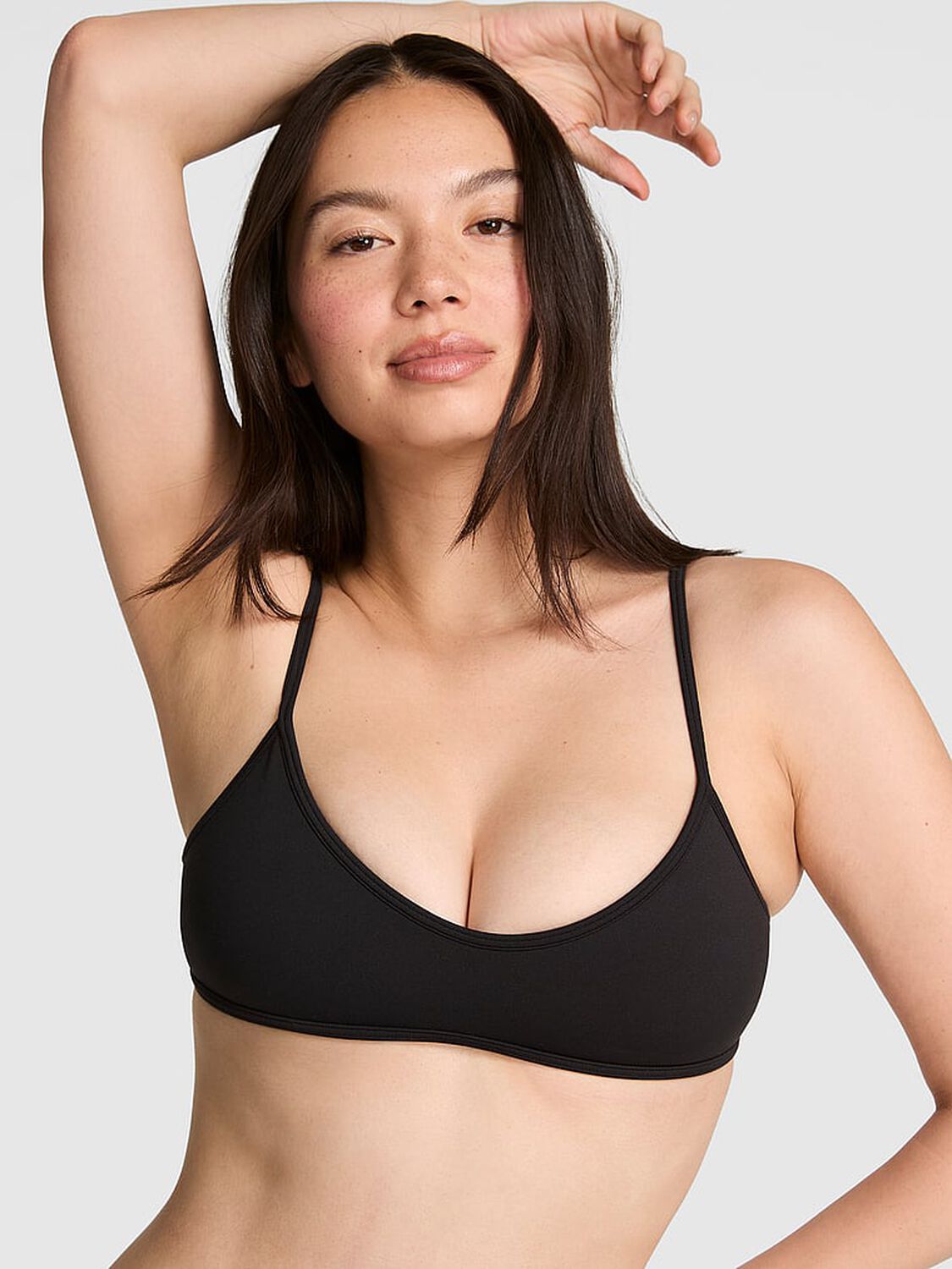 vs Pink PINK Relay&trade; Micro Scoop Bra Pure Black 1 of 3 