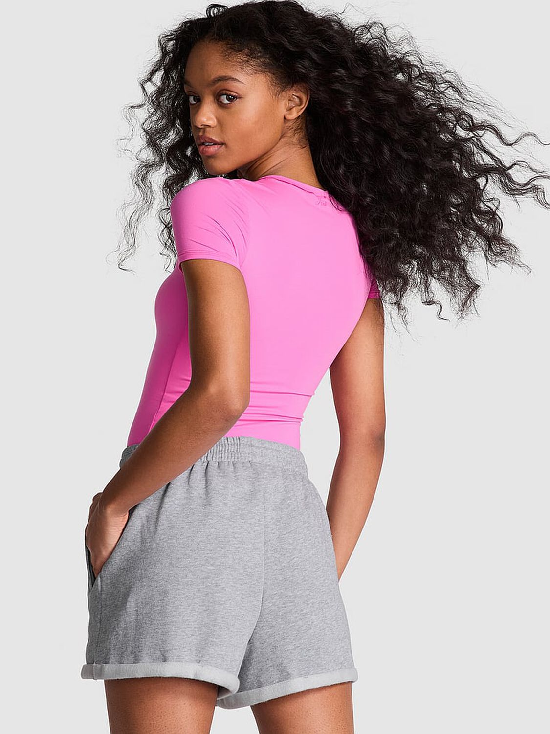 vs Pink Ivy Fleece Rolled Hem Shorts Medium Heather Grey 2 of 3 