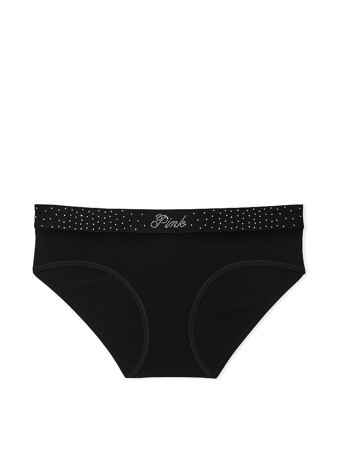 vs Pink Logo Cotton Hiphugger Panty Pure Black Diamante Waistband 3 of 4 