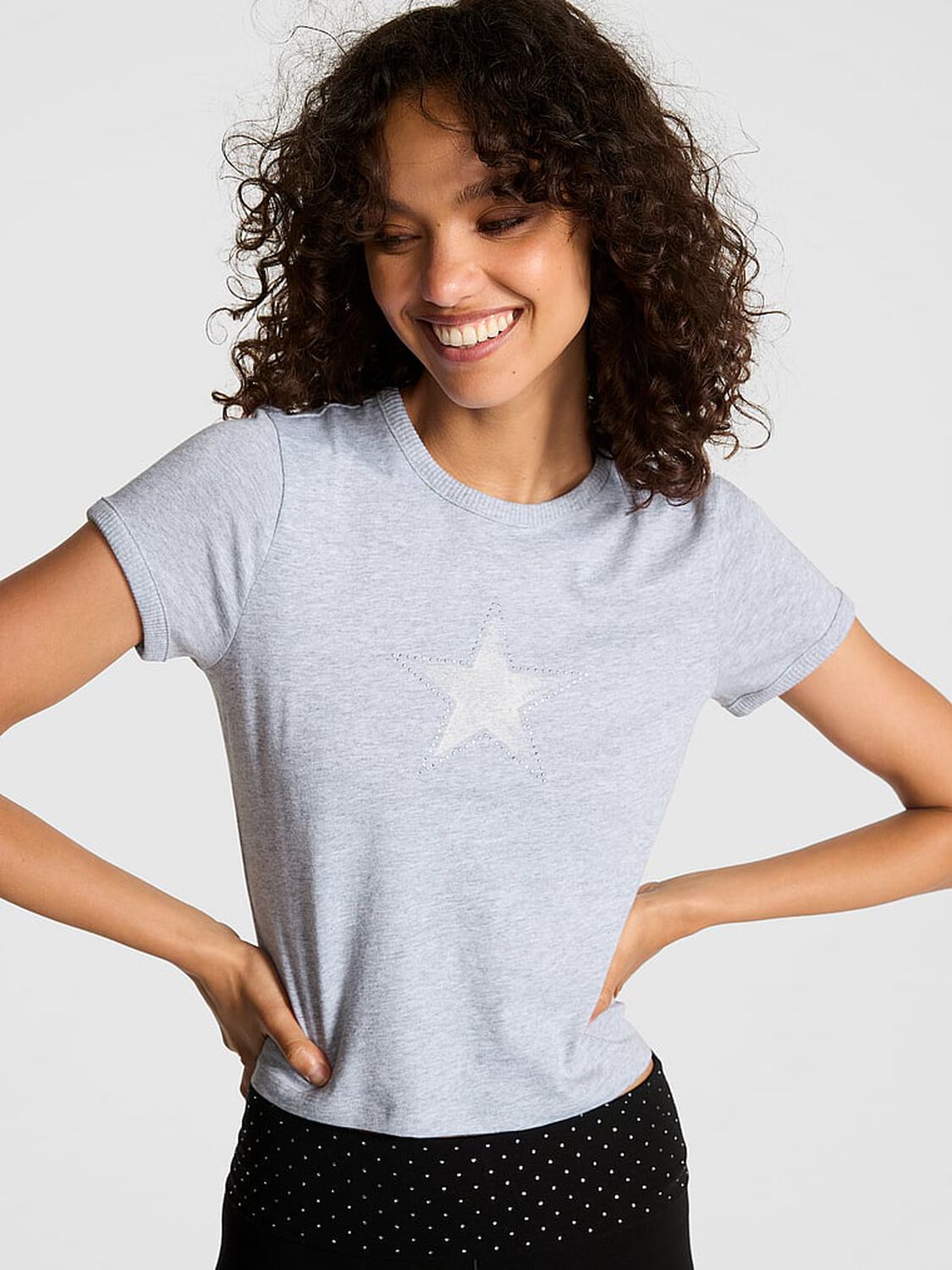 vs Pink Retro Cotton Tee Medium Heather Grey Band 1 of 3 