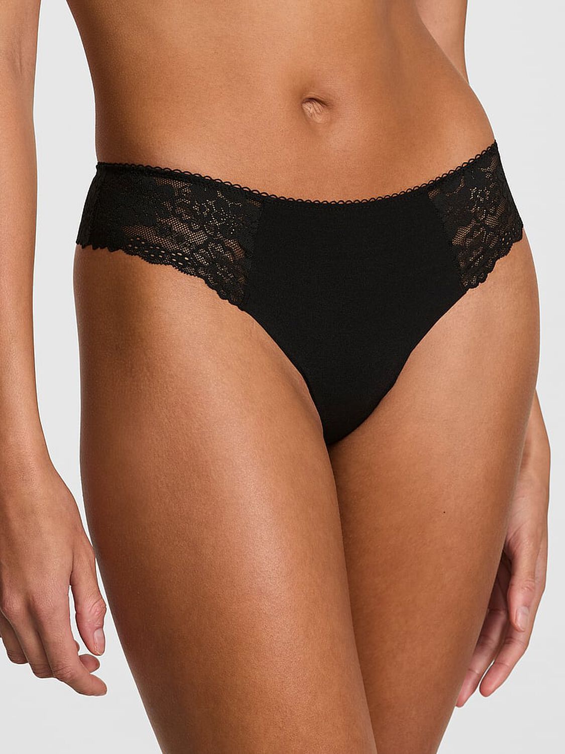 vs Pink No-Show Thong Panty Pure Black 1 of 3 
