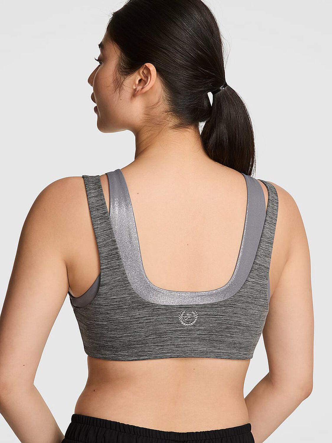 vs Pink Relay Double Up Square-Neck Bra Pure Black Marl 2 of 4 