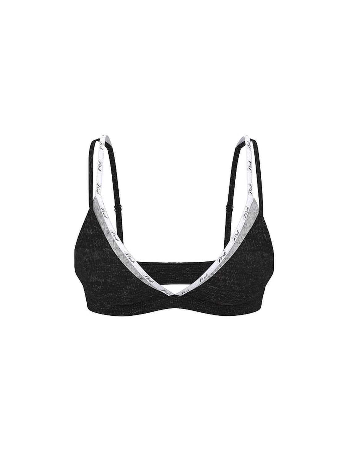 vs Pink Bralettes & Bra Tops Logo Cotton Strappy Triangle Bralette Medium Heather Grey 3 of 3 