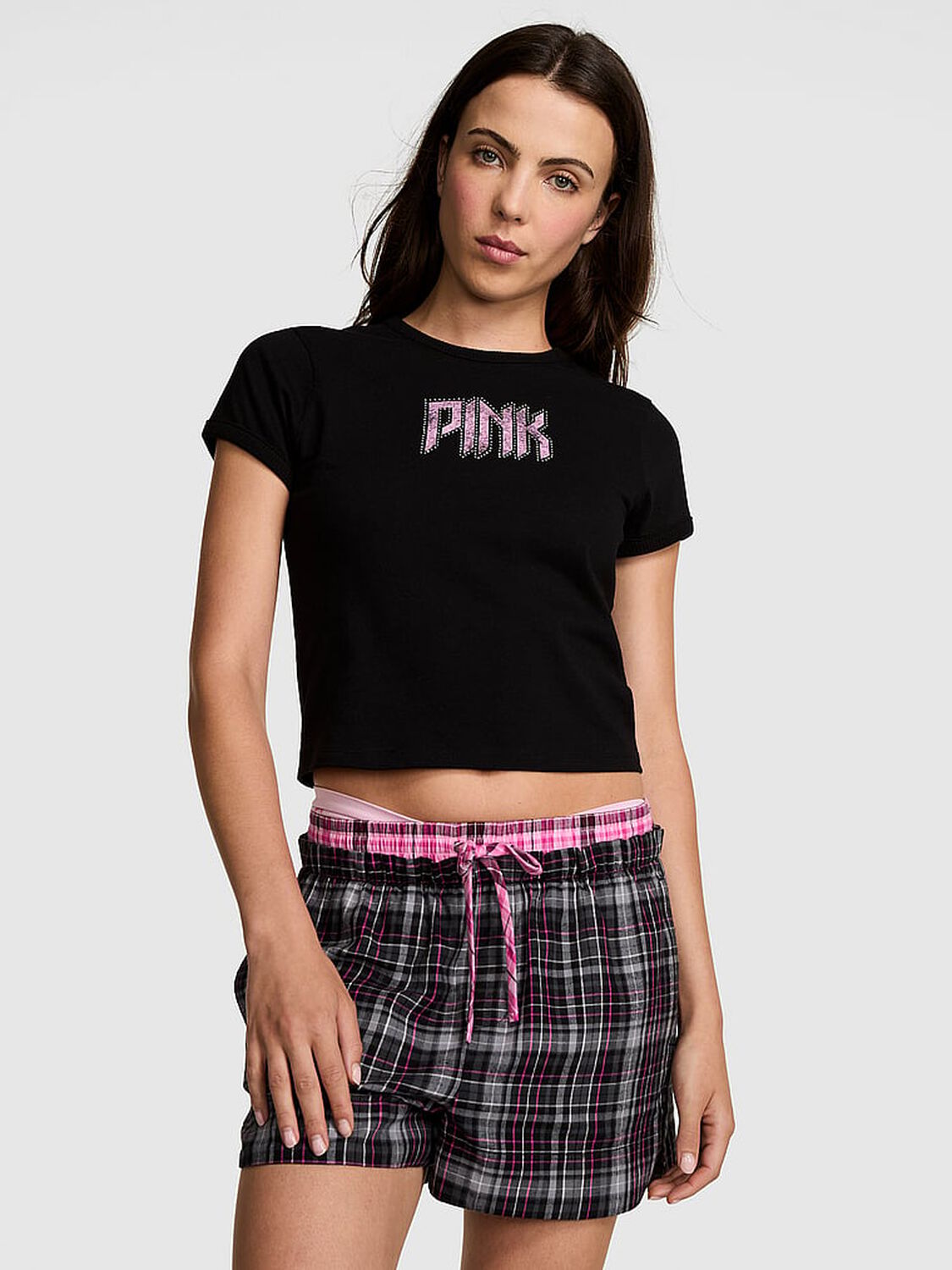 vs Pink Retro Cotton Tee Pure Black Band 1 of 3 