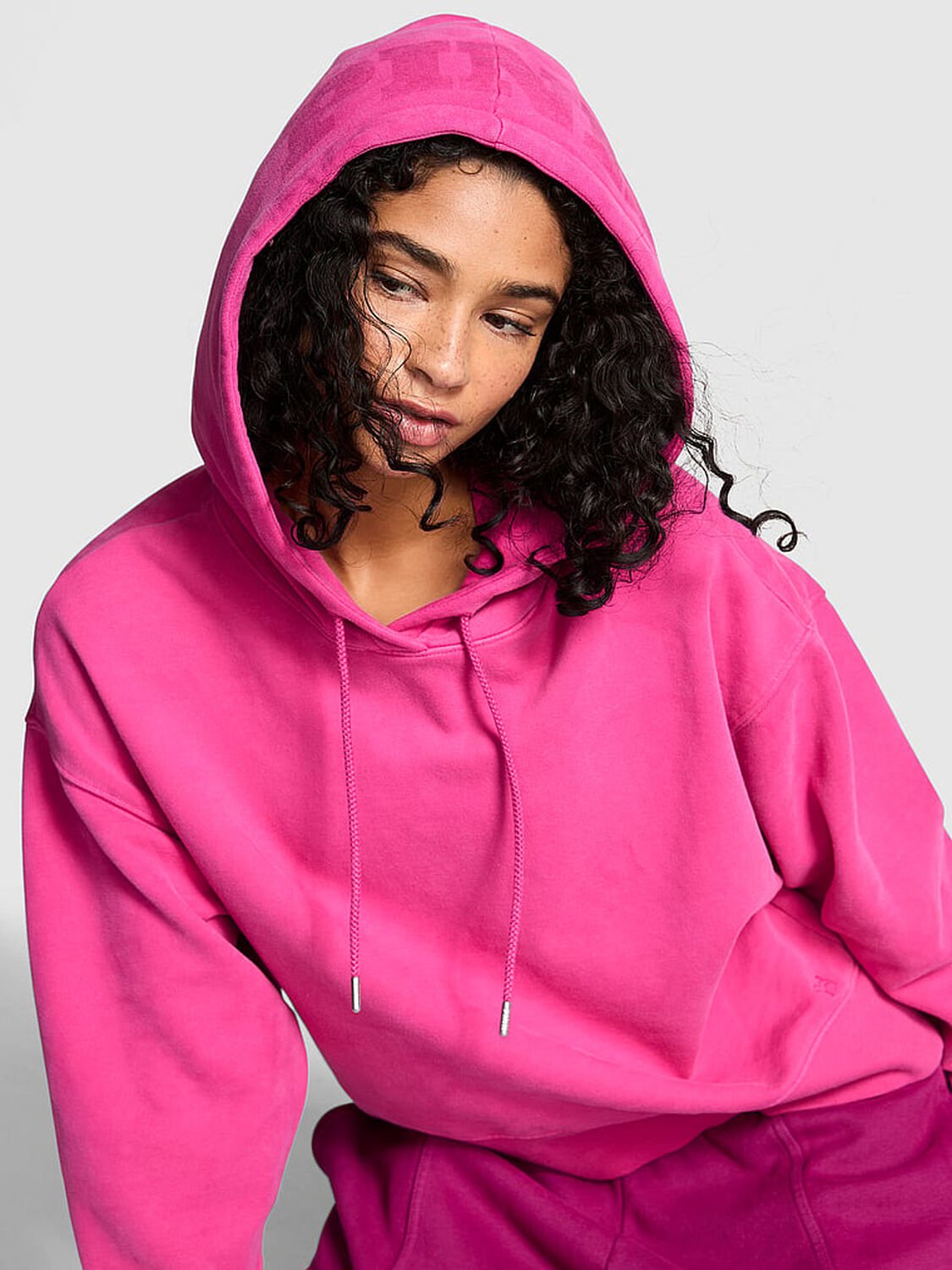 vs Pink Luxe Fleece Hoodie Pink Fire 1 of 2 