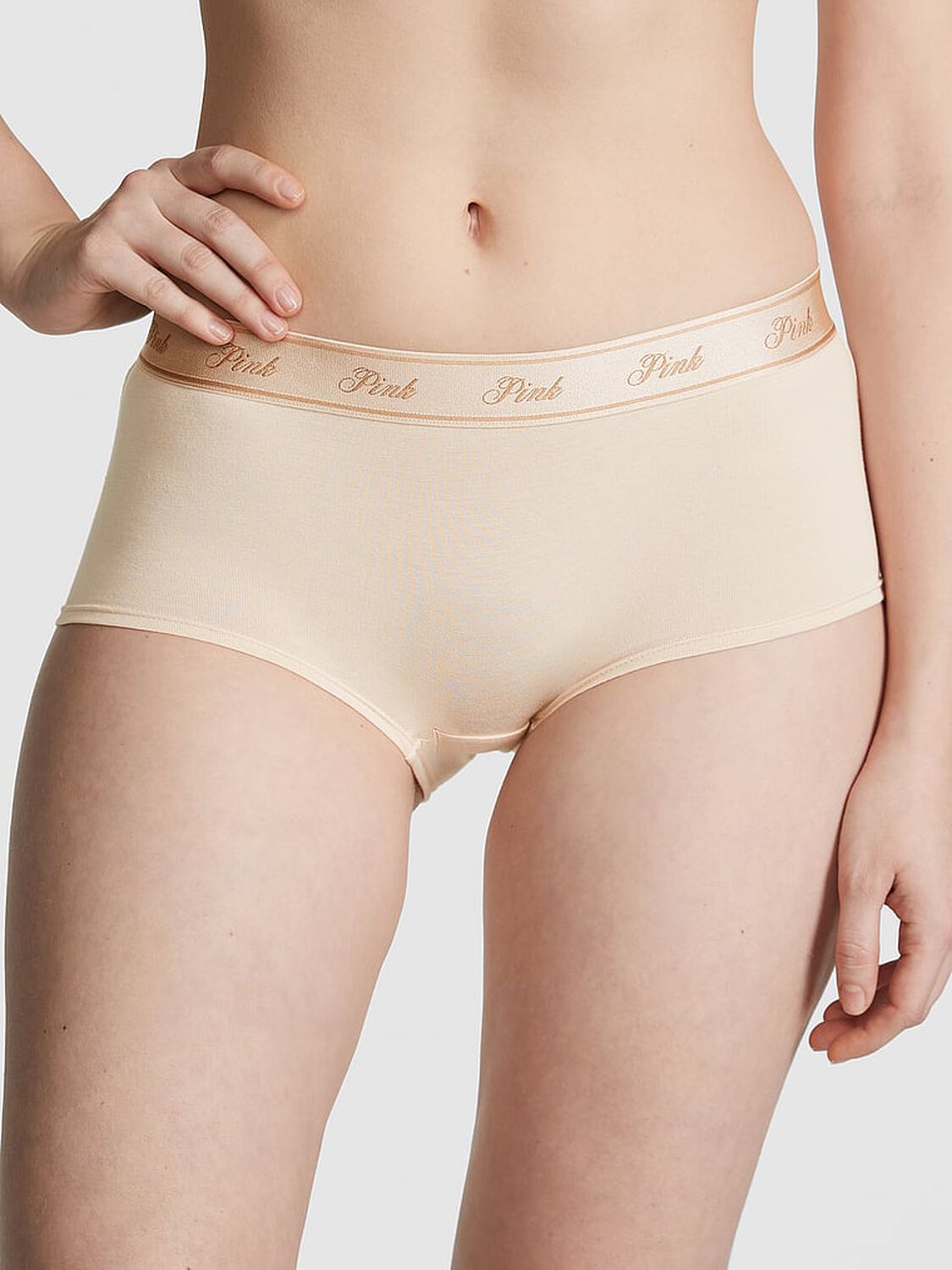 vs Pink Logo Cotton Boyshort Panty Marzipan 1 of 3 