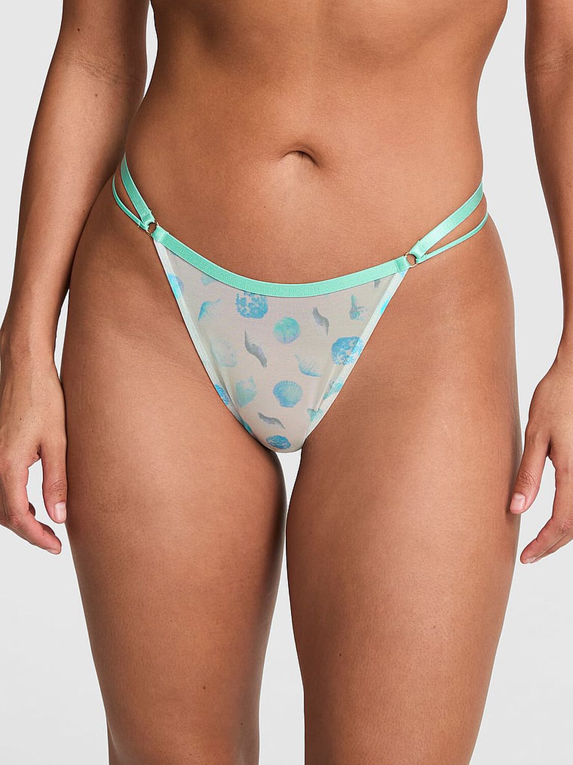 vs Pink Mesh High-Leg Thong Panty Frosted Iris Seashell Print 1 of 3 