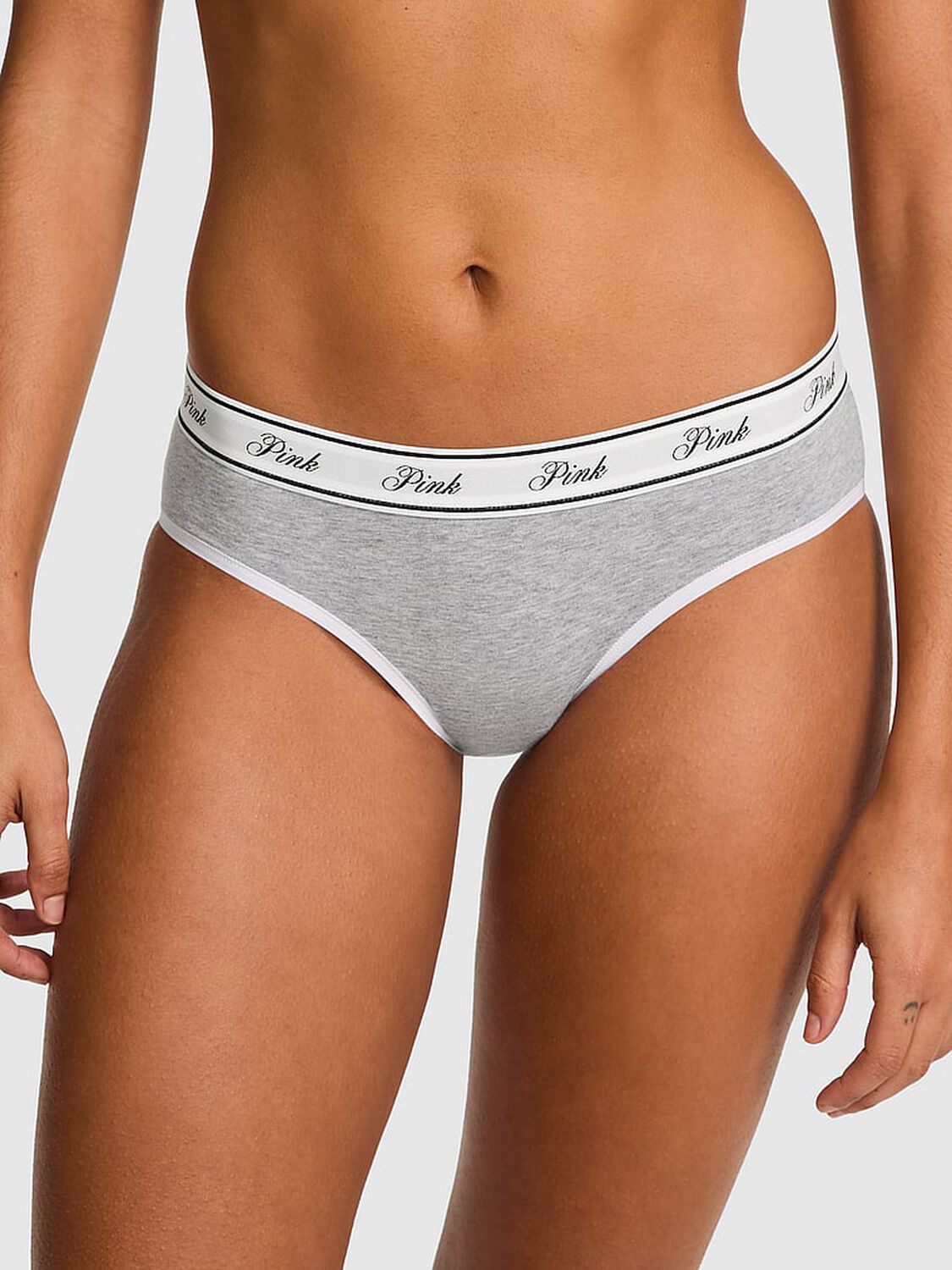 vs Pink Logo Cotton Hiphugger Panty Medium Heather Grey 1 of 3 